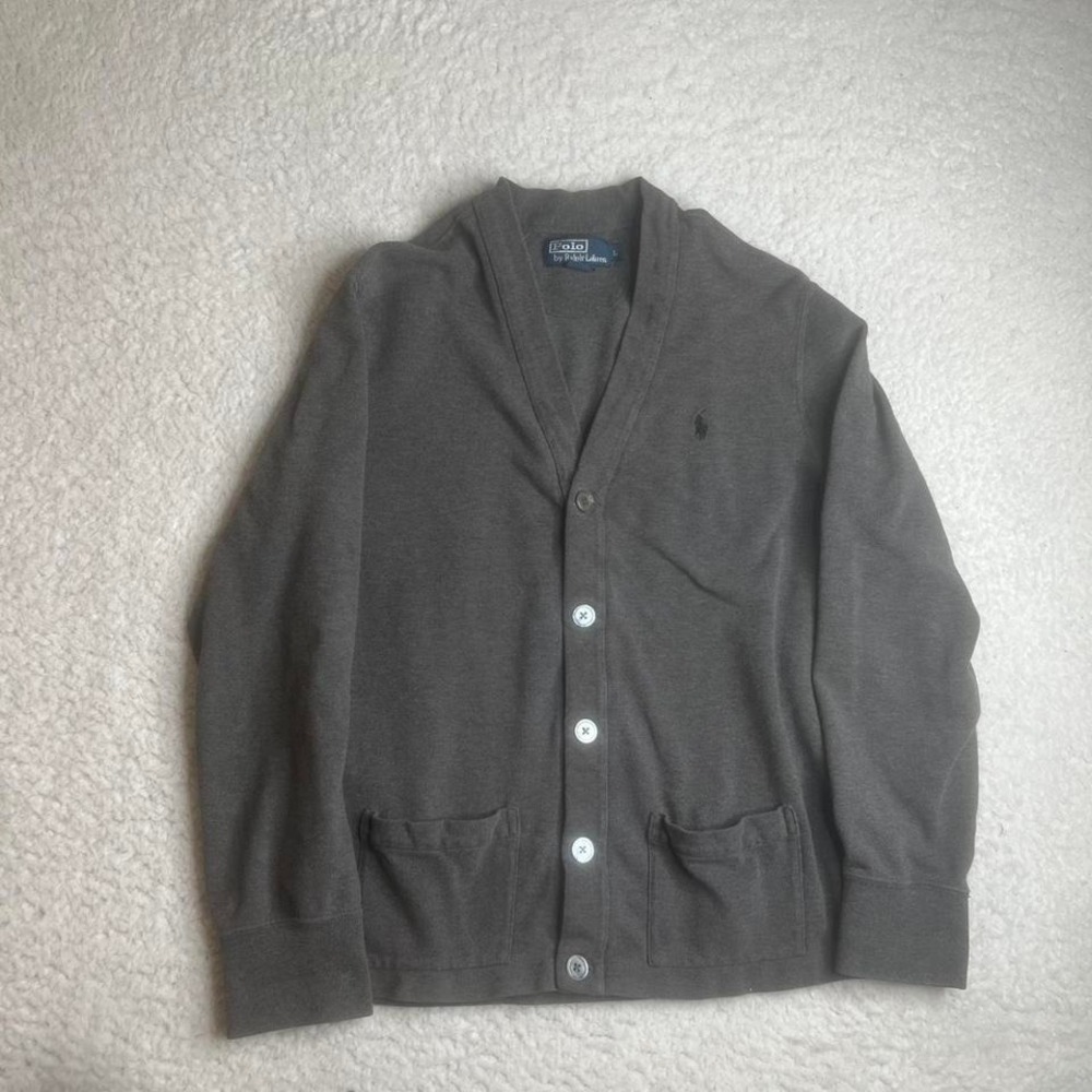 Vintage Polo Ralph Lauren men's grey cardigan sweater preppy grandpa L